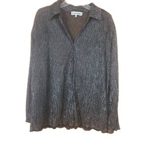 Almost Famous Button Up Shirt Women’s BlackSheen Long Sleeves Blouse Top.  HL201